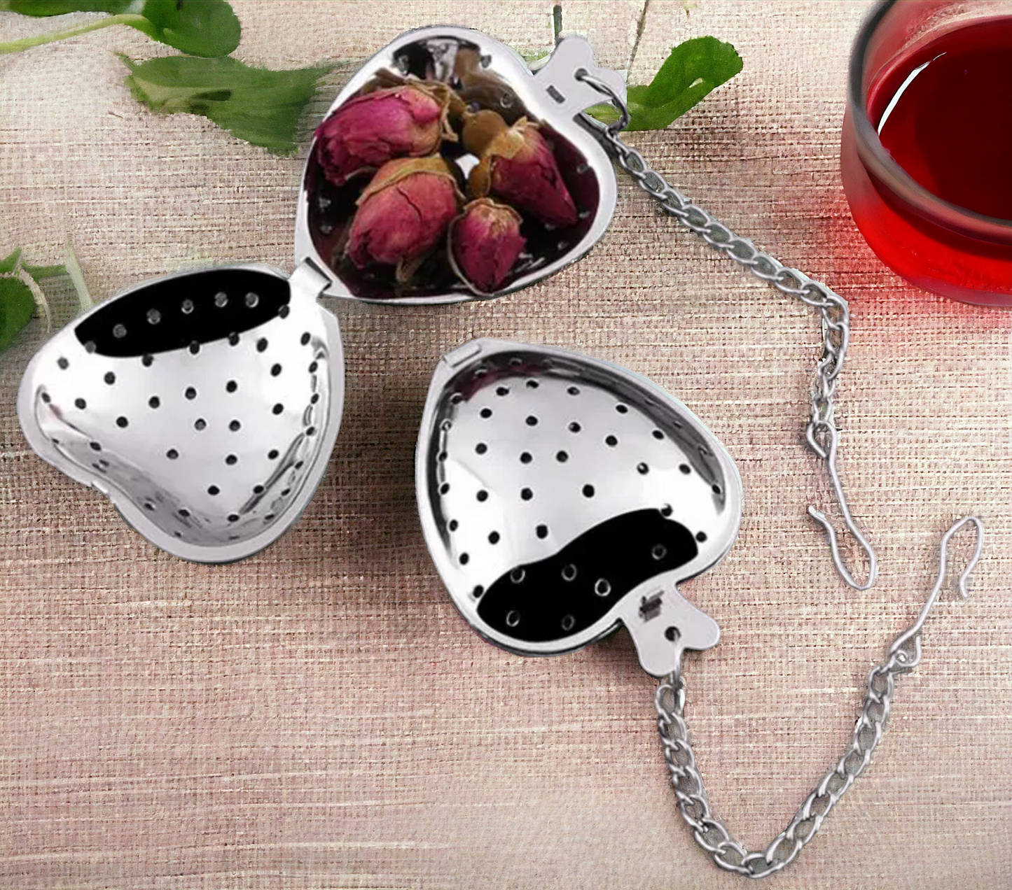 Heart-Shaped Tea Ball Infuser, Food Grade 304 Stainless Steel, with Chain and Hook
