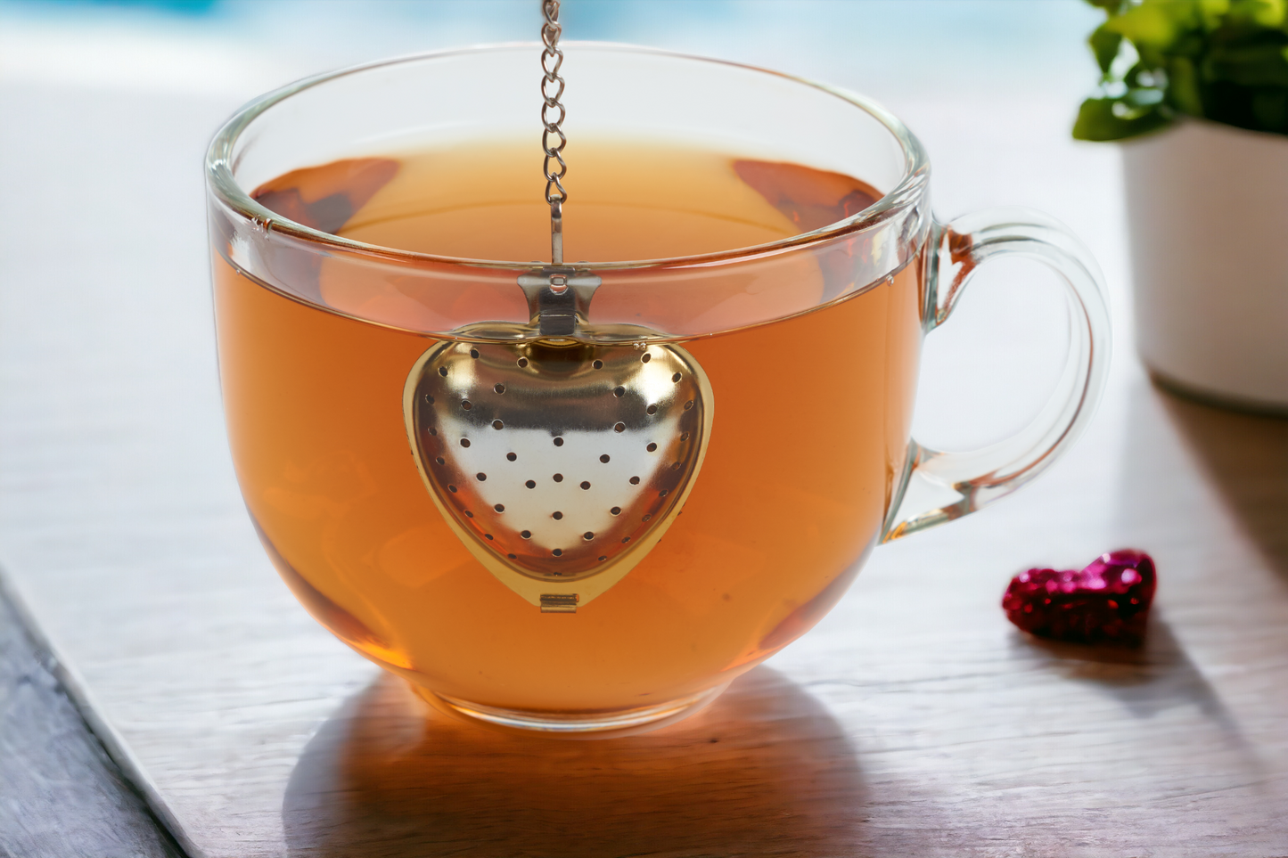 Heart-Shaped Tea Ball Infuser, Food Grade 304 Stainless Steel, with Chain and Hook