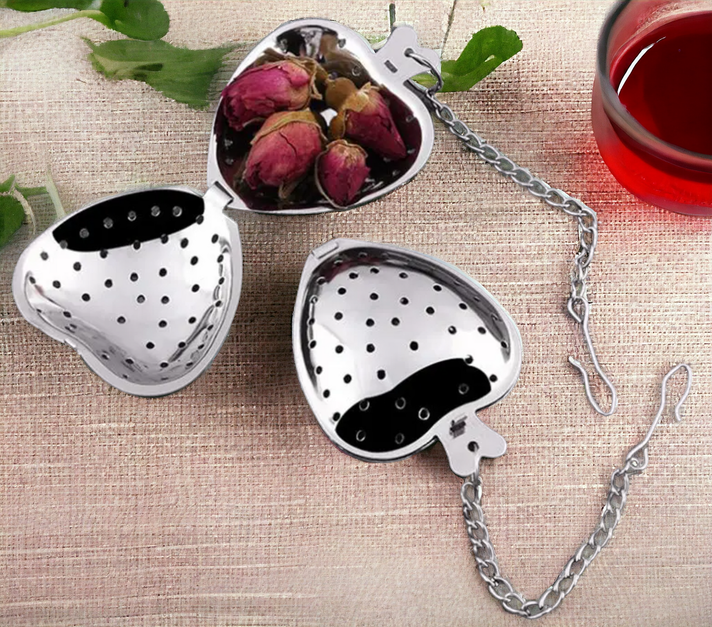 Heart-Shaped Tea Ball Infuser, Stainless Steel, with Chain and Hook